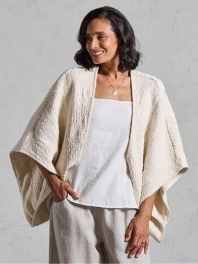 Nomad The Label Ivory Open Knit Kimono Cardigan Boho Resort Minimalist Chic S-M